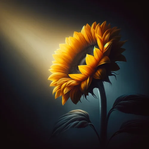 This image could symbolize new beginnings and hope, contrasting with a darker background to reflect the journey from grief to recovery. The bright yellow of the sunflower signifies warmth and light, while its growth represents the healing process.