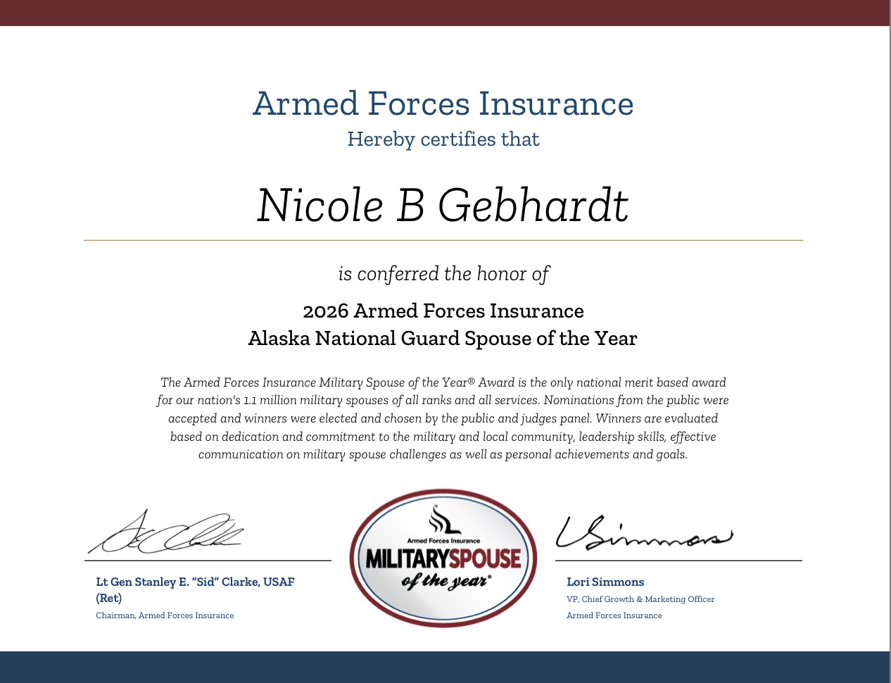 armed forces insurance award